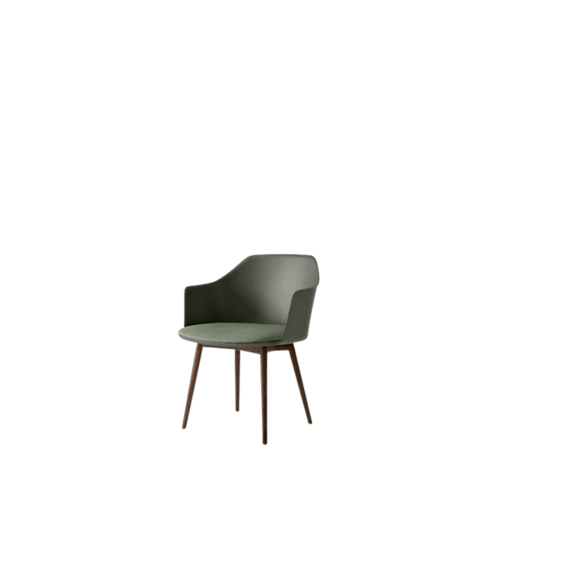 Rely HW77 Dining Chair with Armrests Upholstered Seat Bronze Green/Lacquered Walnut/Canvas 0926