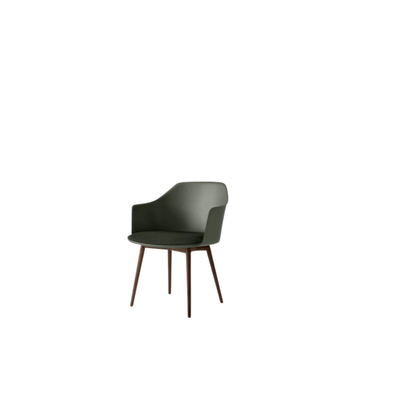 Rely HW77 Dining Chair with Armrests Upholstered Seat Bronze Green/Lacquered Walnut/Vidar 0972