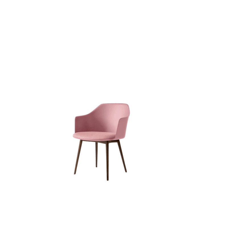 Rely HW77 Dining Chair with Armrests Upholstered Seat Soft Pink/Lacquered Walnut/Vidar 0622