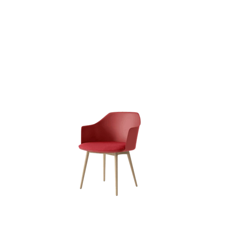 Rely HW77 Dining Chair with Armrests Upholstered Seat Vermilion Red/Clear Lacquered Oak/Hallingdal 680
