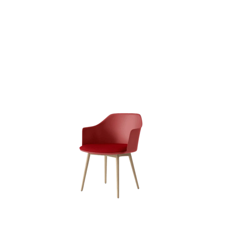 Rely HW77 Dining Chair with Armrests Upholstered Seat Vermilion Red/Clear Lacquered Oak/Vidar 0556