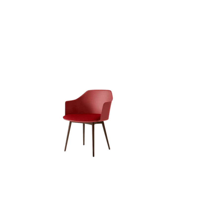 Rely HW77 Dining Chair with Armrests Upholstered Seat Vermilion Red/Lacquered Walnut/Vidar 0556