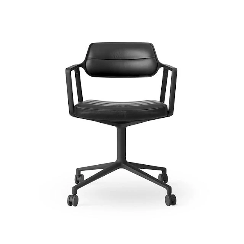 453 Swivel Chair With Wheels Black/Black Leather