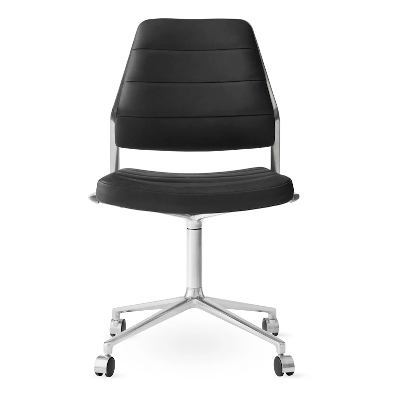 454 Drehstuhl Mit Rädern, Schwarz Leder