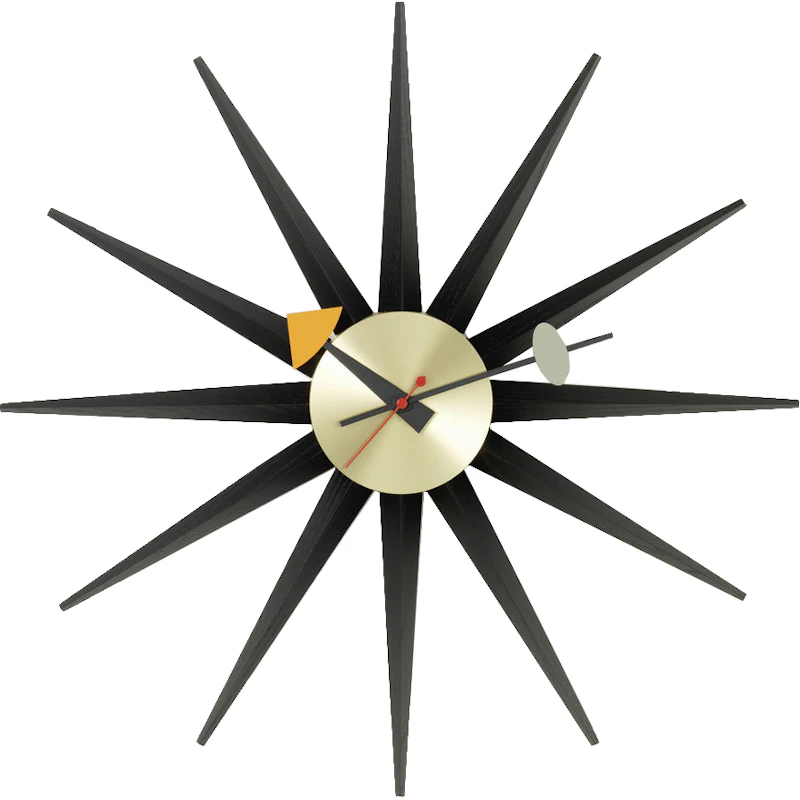 Sunburst Wall Clock, Black / Brass
