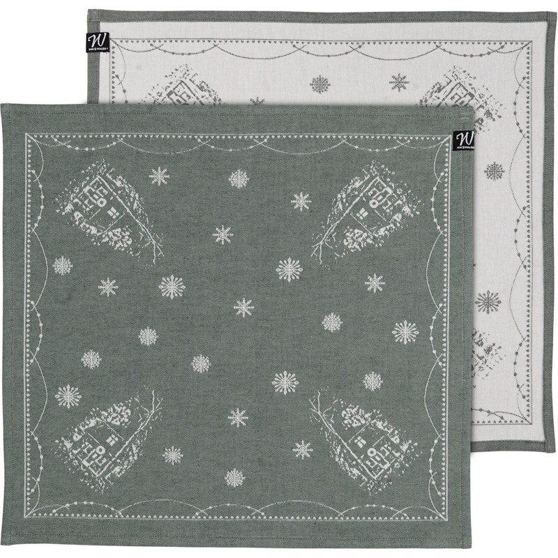 Julemorgen Serviette 2-er Set 45x45 cm, Weiß / Grün