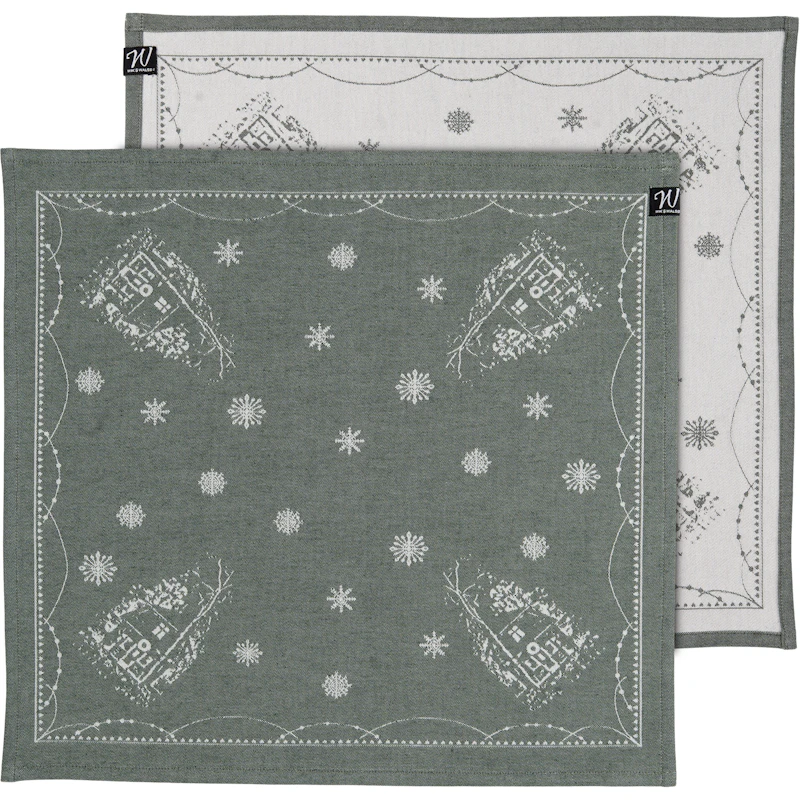 Julemorgen Serviette 2-er Set 45x45 cm, Weiß / Grün